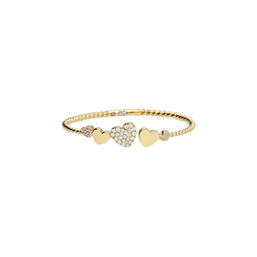 BRACCIALE RIGIDO 5 CUORI IN ORO ROSA CON PAVÉ DI DIAMANTI - VB26605DP