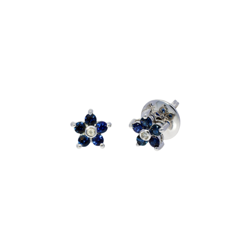 Orecchini in oro bianco 18 carati,zaffiri blu naturali e diamanti bianchi taglio brillante