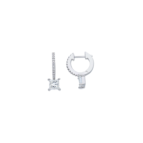 ORECCHINI A CERCHIO IN ORO BIANCO CON DIAMANTE PUNTO LUCE E DIAMANTI MEZZO GIRO - VE28387DW