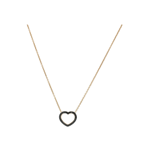 COLLANA CUORE IN ORO ROSA CON DIAMANTI NERI