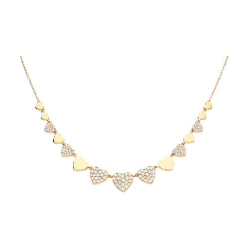 COLLANA IN ORO ROSA CON CUORI A SCALARE E PAVÉ DI DIAMANTI - VN26611DP