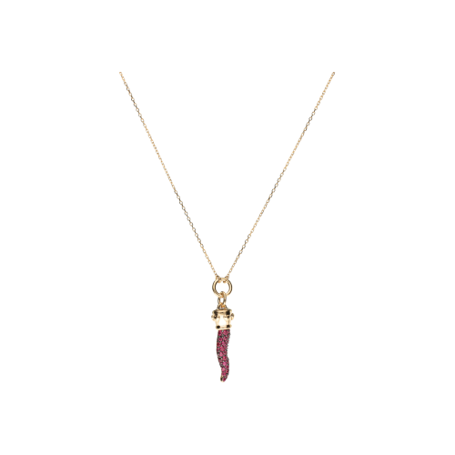COLLANA IN ORO ROSA CON PENDENTE CORNETTO IN PAVÉ DI RUBINI - VN27393RUP