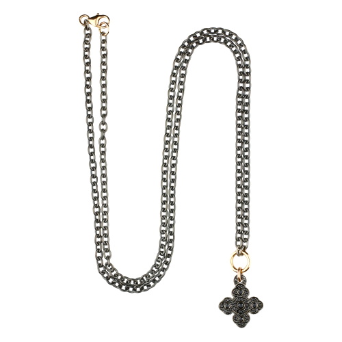 Collana con ciondolo croce in oro brunito e diamanti neri - VP25819DKX09