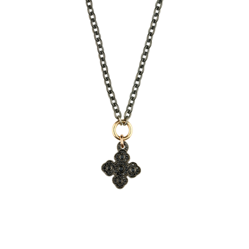 Collana con ciondolo croce in oro brunito e diamanti neri - VP25819DKX09