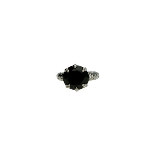 Anello in oro bianco brunito, diamanti bianchi e onice nera - VR13024DOXBW