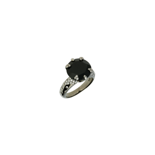 Anello in oro bianco brunito, diamanti bianchi e onice nera - VR13024DOXBW