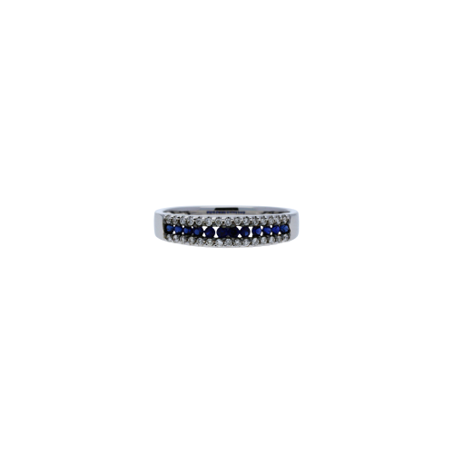 Anello in oro bianco 18 carati con zaffiri blu e diamanti bianchi taglio brillante - VR21625DSBW-