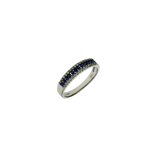 Anello in oro bianco 18 carati con zaffiri blu e diamanti bianchi taglio brillante - VR21625DSBW-