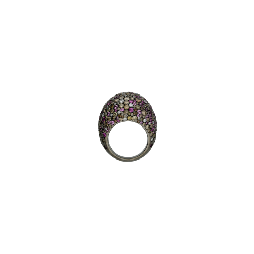 ANELLO IN ORO NERO CON DIAMANTI BIANCHI, DIAMANTI BROWN E ZAFFIRI ROSA - VR22519DDBSPBW