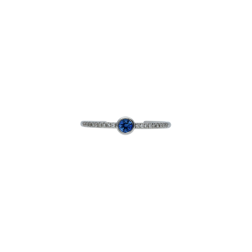 Anello in oro bianco 18 carati, zaffiro blu naturale e diamanti buanchi taglio brillante - VR25433DSBW-