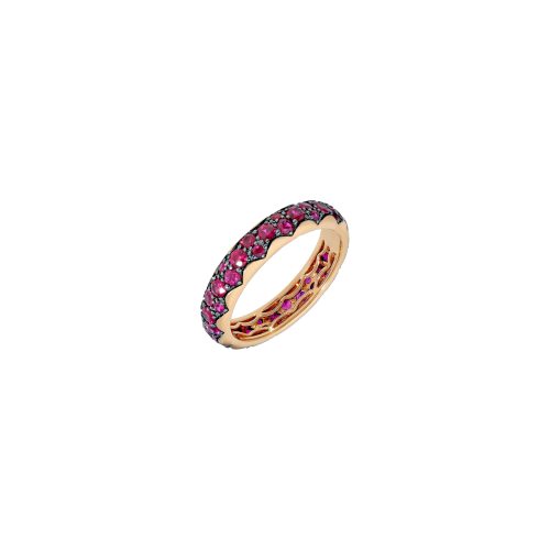 ANELLO VERETTA IN ORO ROSA CON RUBINI A GIRO INTERO - VR27697RUP