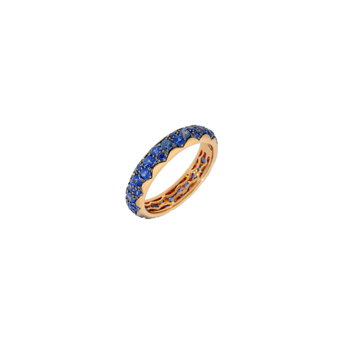 ANELLO VERETTA IN ORO ROSA CON ZAFFIRI BLU A GIRO INTERO - VR27697SBLP