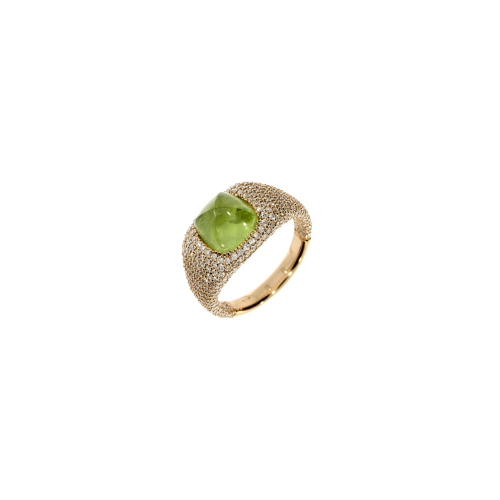 ANELLO IN ORO ROSA CON PERIDOTO E PAVÈ DI DIAMANTI - VR28086DPDP