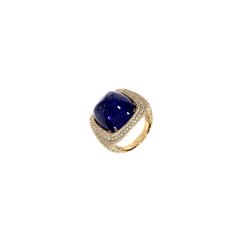 ANELLO IN ORO ROSA CON TANZANITE E PAVÈ DI DIAMANTI