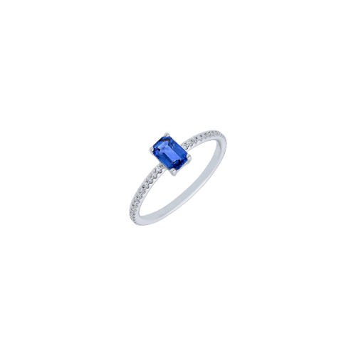 ANELLO IN ORO BIANCO CON ZAFFIRO CENTRALE  E DIAMANTI SUL GAMBO - VR28382DSB12W