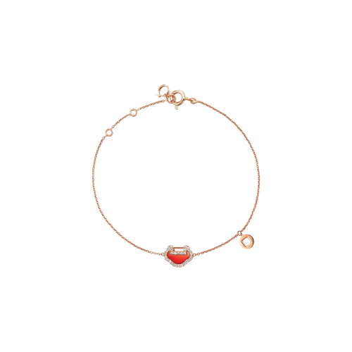 BRACCIALE PETITE YU YI IN ORO ROSA CON DIAMANTI E AGATA ROSSA - YY-BR0002E-RGDRA