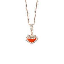 COLLANA PETITE YU YI ORO ROSA AGATA ROSSA E DIAMANTI  - YYNL0003ERGDRA - YYNPT3ERGRA