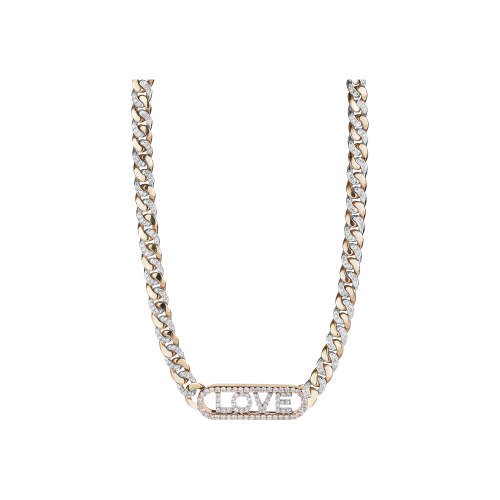 COLLANA IN ORO ROSA E ORO BIANCO GOURMETTE  CON DIAMANTI E LETTERE SEMOVIBILI "LOVE"