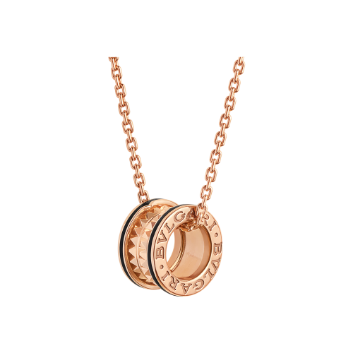 COLLANA B.ZERO1 ROCK CON PENDENTE IN ORO ROSA 18 KT CON SPIRALE BORCHIATA, INSERTI IN CERAMICA NERA SUI BORDI  E CATENA IN ORO ROSA 18 KT - CL859091 - CL859091