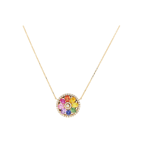 COLLANA RAINBOW IN ORO ROSA CON DIAMANTI, ZAFFIRI E RUBINI - KP1043/MS