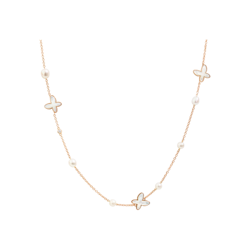 COLLANA FREEVOLA DOUBLE FACE IN ORO ROSA MADREPERLA, PERLE E DIAMANTE