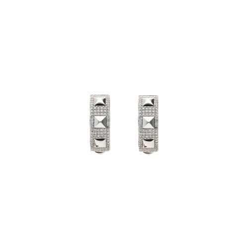ORECCHINI PIRAMIDI A CERCHIO MEDIO  IN ORO BIANCO E PAVÉ DI DIAMANTI - VE29014DW