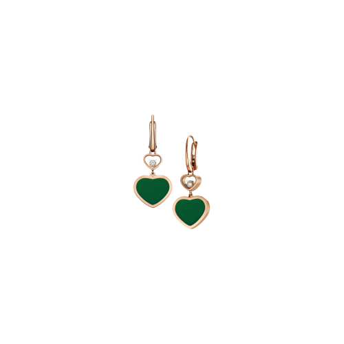 CHOPARD - HAPPY HEARTS - ORECCHINI IN ORO ROSA CON DIAMANTI E AGATA VERDE - 837482-5011