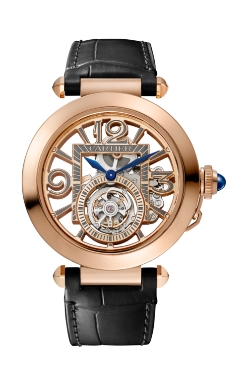 PASHA DE CARTIER 41 MM, MANUALE, ORO ROSA, QUADRANTE SCHELETRATO, TOURBILLON, 2 CINTURINI INTERCAMBIABILI - WHPA0006