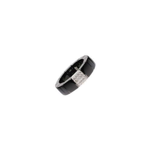 ANELLO ELASTICO SCACCO IN CERAMICA NERA, ORO BIANCO E DIAMANTI - 971N1DB