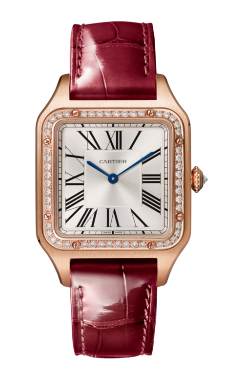 SANTOS-DUMONT MODELLO GRANDE, ORO ROSA, DIAMANTI, CINTURINO IN PELLE - WJSA0016