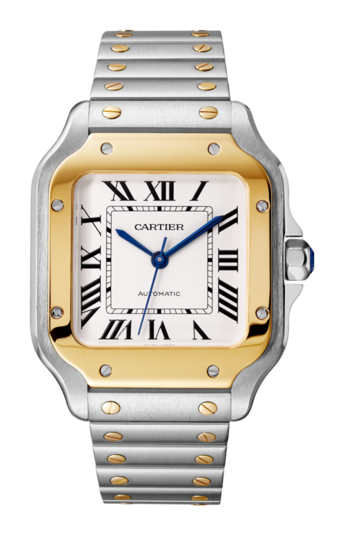 SANTOS DE CARTIER MODELLO MEDIO, AUTOMATICO, ORO GIALLO E ACCIAIO, CINTURINI INTERCAMBIABILI IN METALLO E PELLE - W2SA0016