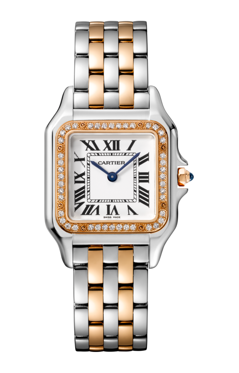 PANTHÈRE DE CARTIER MODELLO MEDIO, ORO ROSA E ACCIAIO, DIAMANTI - W3PN0007