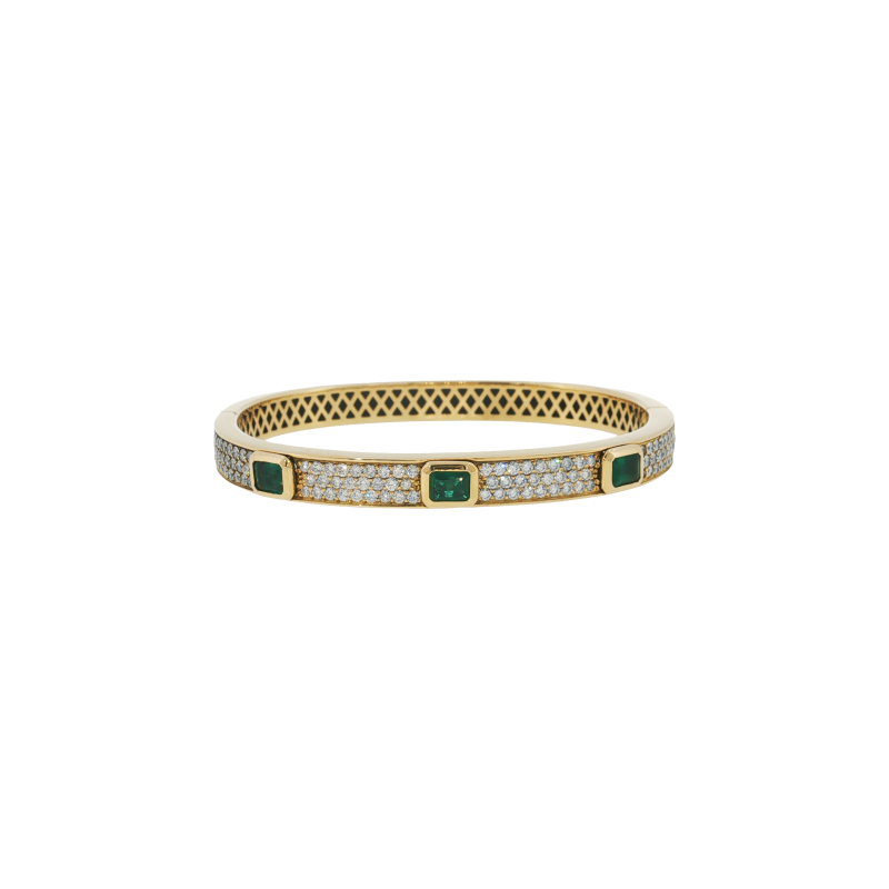 Bartorelli Italian Jewels | BRACCIALE RIGIDO IN ORO GIALLO CON SMERALDI E PAV&Eacute; DI DIAMANTI - 1PU1482116/11 (1)