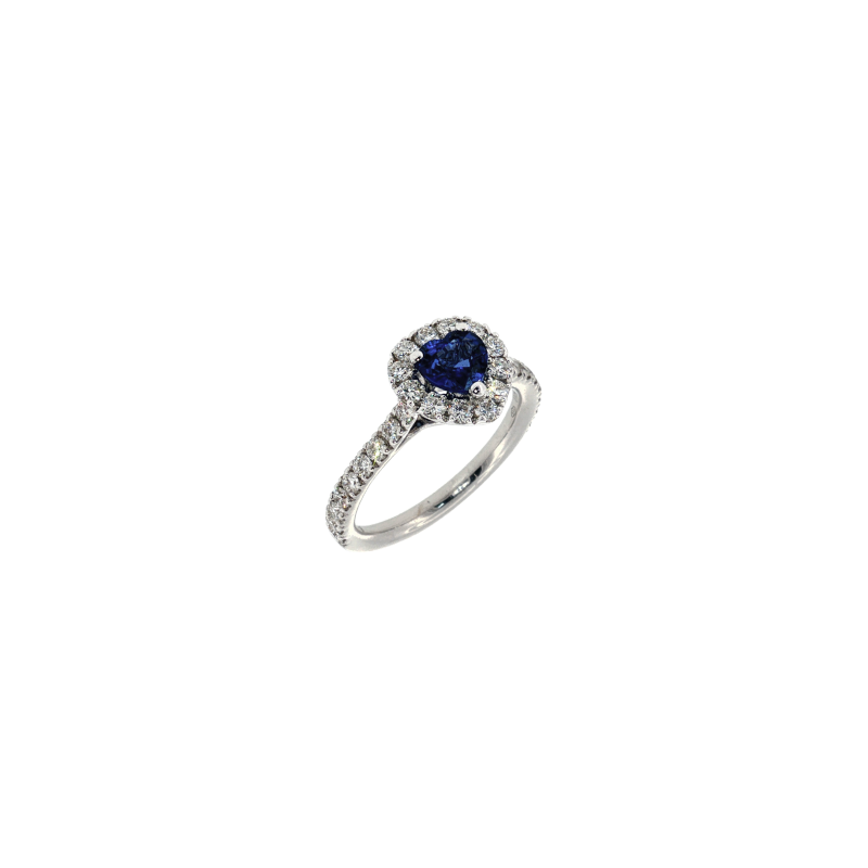 Bartorelli Italian Jewels | ANELLO ROSETTA IN ORO BIANCO CON ZAFFIRO CUORE BLU CENTRALE E PAV&Eacute; DI DIAMANTI - 372-3480 (1)
