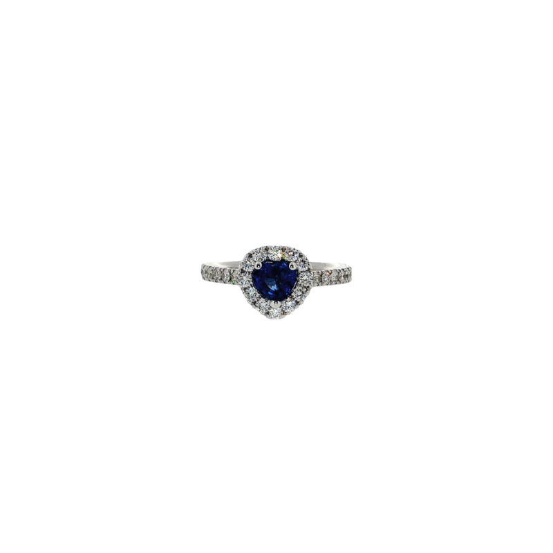 Bartorelli Italian Jewels | ANELLO ROSETTA IN ORO BIANCO CON ZAFFIRO CUORE BLU CENTRALE E PAV&Eacute; DI DIAMANTI - 372-3480 (2)