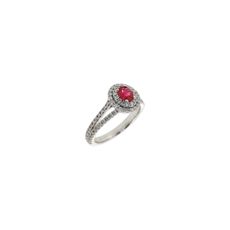 Bartorelli Italian Jewels | ANELLO ROSETTA IN ORO BIANCO CON RUBINO CENTRALE E PAV&Eacute; DI DIAMANTI - 035-VR29049 (1)