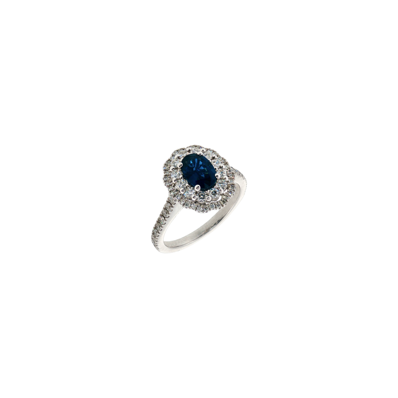 Bartorelli Italian Jewels | ANELLO ROSETTA IN ORO BIANCO CON ZAFFIRO BLU E CONTORNO DI DIAMANTI - 234-5326-B (1)