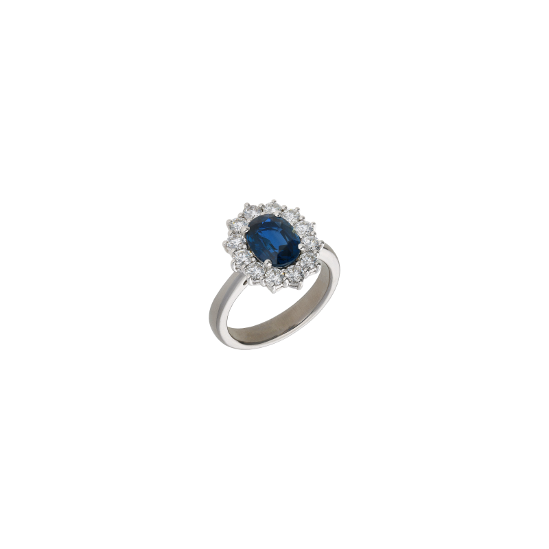Bartorelli Italian Jewels | ANELLO IN ORO BIANCO CON ZAFFIRO BLU TAGLIO OVALE E DIAMANTI - 326-AN-1000 (1)