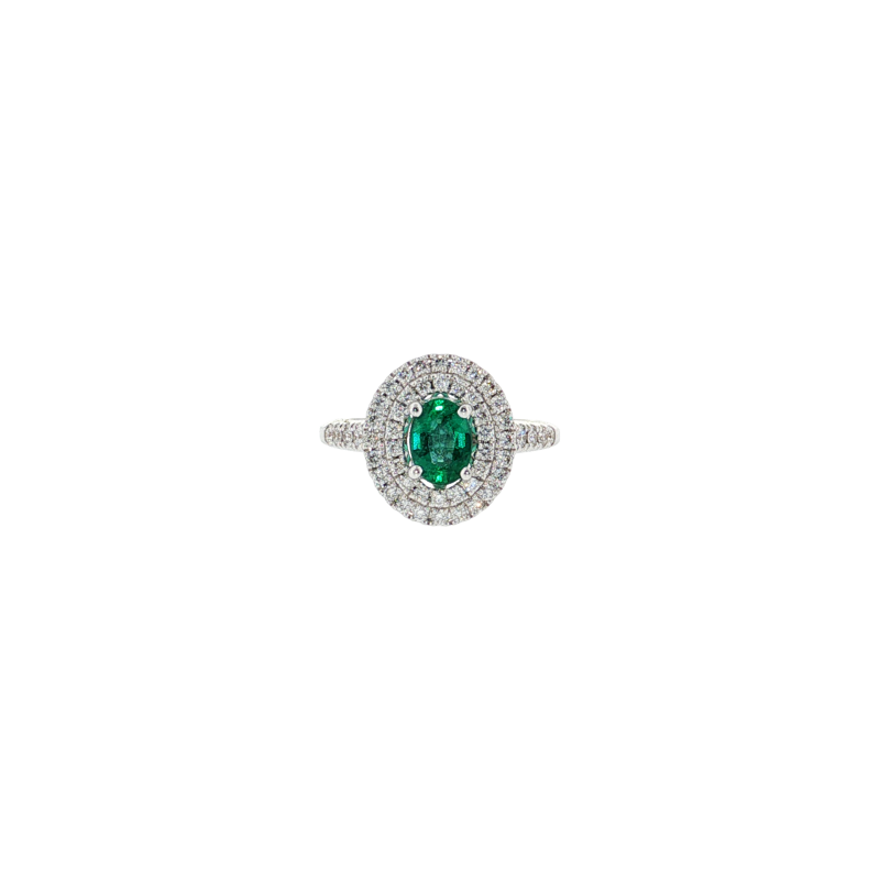 Bartorelli Italian Jewels | ANELLO ROSETTA IN ORO BIANCO CON SMERALDO CENTRALE E PAV&Eacute; DI DIAMANTI - 035-VR26517 (2)