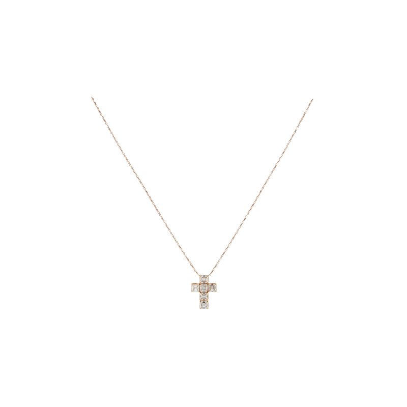 Bartorelli Italian Jewels | COLLANA GIROCOLLO IN ORO ROSA CON CROCE PENDENTE IN DIAMANTI CERTIFICATI GIA - F.395D (1)