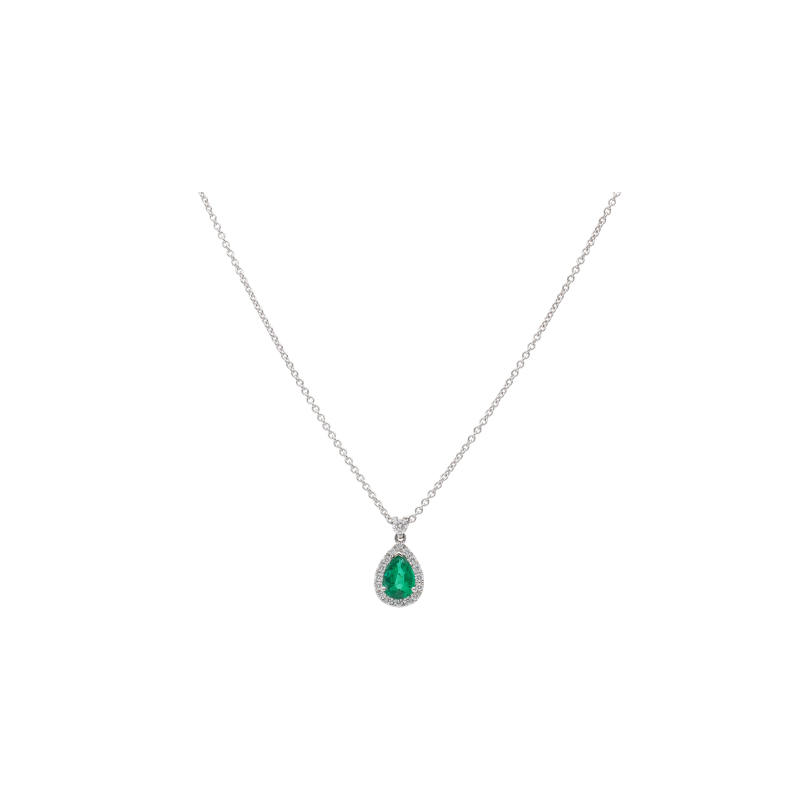 Bartorelli Italian Jewels | COLLANA GIROCOLLO IN ORO BIANCO CON PENDENTE SMERALDO TAGLIO GOCCIA E CONTORNO DI DIAMANTI - 372-3573-C-BIS (1)