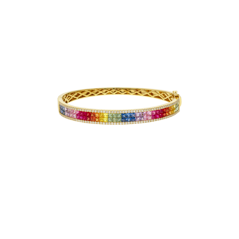 Bartorelli Italian Jewels | BRACCIALE RIGIDO IN ORO GIALLO CON DIAMANTI BIANCHI E ZAFFIRI MULTICOLOR - KB1039/MS (1)