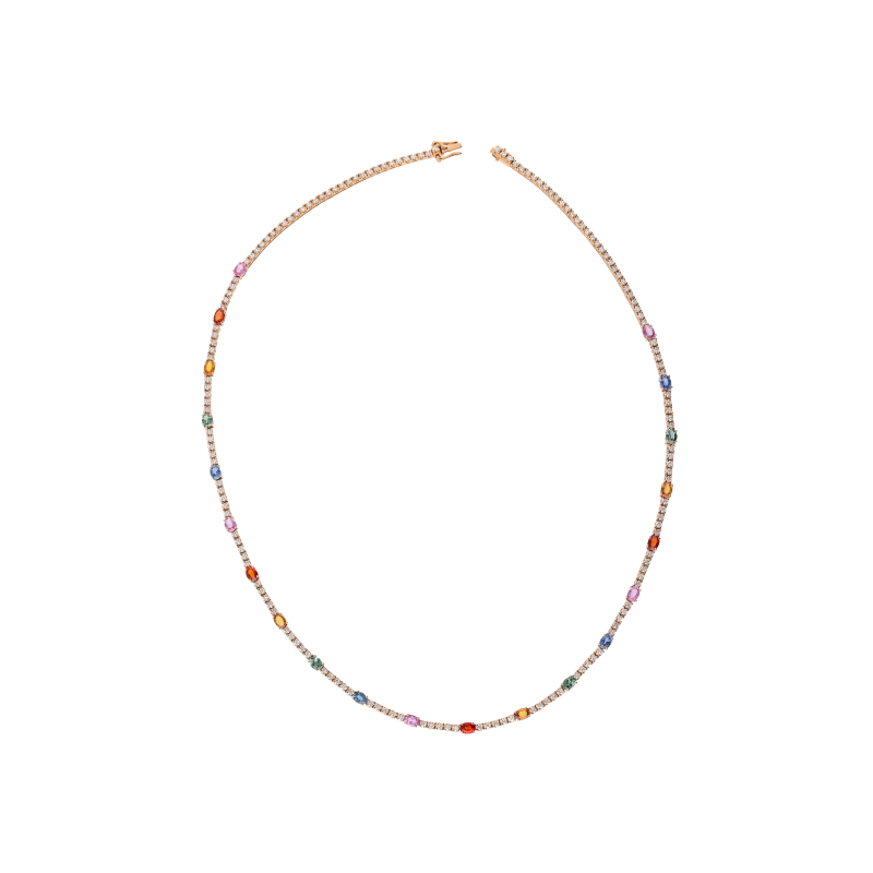 Bartorelli Italian Jewels | GIROCOLLO TENNIS IN ORO ROSA CON ZAFFIRI MULTICOLOR E DIAMANTI BIANCHI - AN4001/MCS (2)
