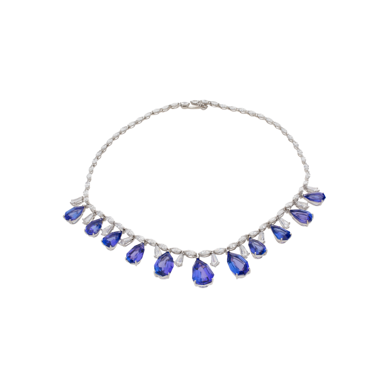 Bartorelli Italian Jewels | COLLANA GIROCOLLO TENNIS IN ORO BIANCO CON PENDENTI  TANZANITE E DIAMANTI - GG/IA/A300 (1)
