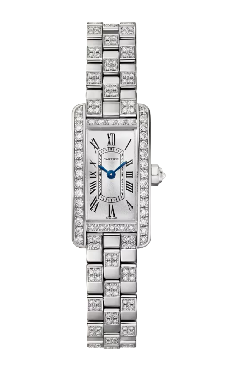 Cartier TANK AM&Eacute;RICAINE, MODELLO MINI, ORO BIANCO, DIAMANTI, QUARZO - WJTA0067 (1)