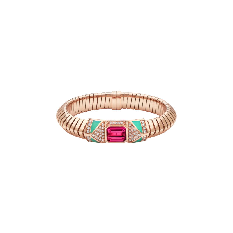 Bulgari | BRACCIALE BULGARI TUBOGAS COLOR IN ORO ROSA CON DIAMANTI E RUBELLITE - BR860811 (2)
