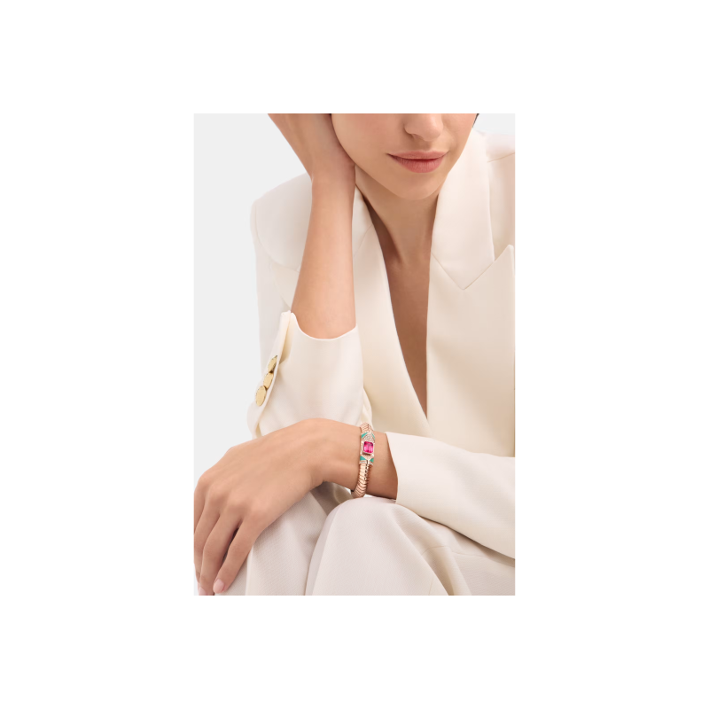 Bulgari | BRACCIALE BULGARI TUBOGAS COLOR IN ORO ROSA CON DIAMANTI E RUBELLITE - BR860811 (4)