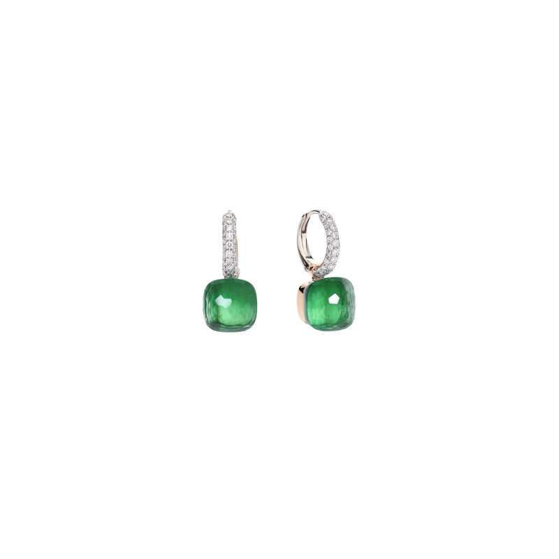 Pomellato | ORECCHINI NUDO CLASSIC IN ORO ROSA E ORO BIANCO, PRASIOLITE AGATA E DIAMANTI - POB4010O6WHRBPAAV (1)