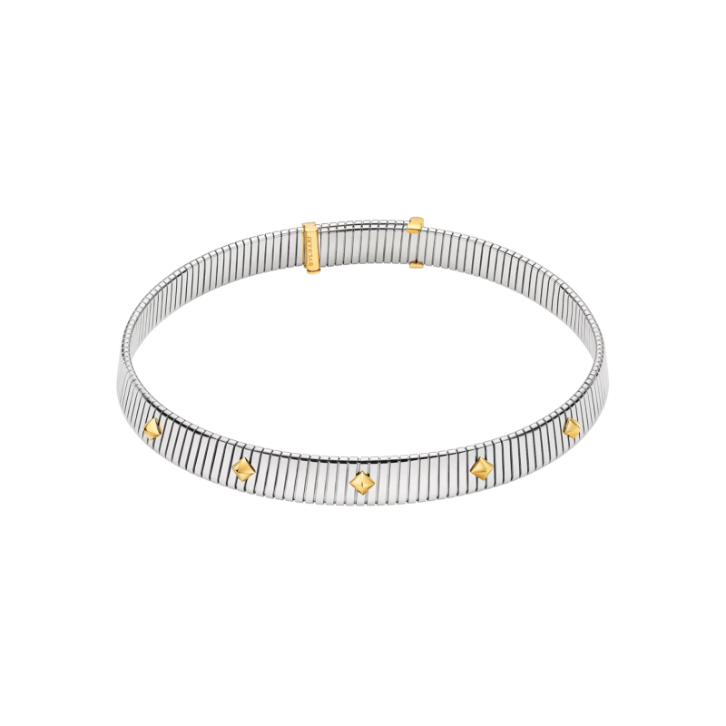 Bulgari | COLLANA BVLGARI TUBOGAS GOLD & STEEL IN ACCIAIO INOSSIDABILE CON BORCHIE IN ORO GIALLO 18 KT - CL860868 (1)