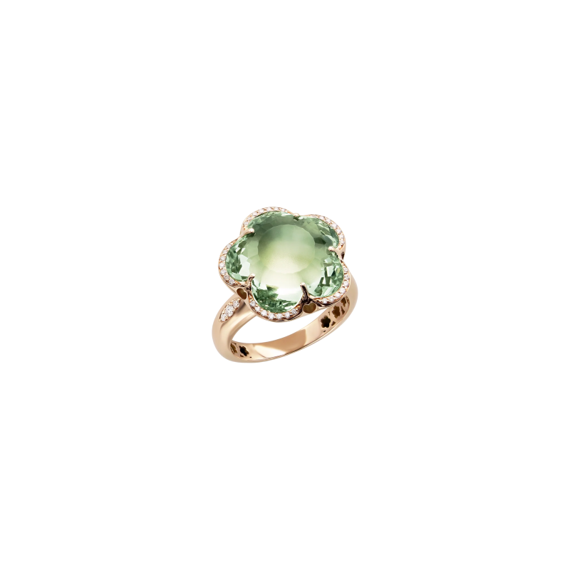 Pasquale Bruni | ANELLO BON TON DOLCE VITA IN ORO ROSA CON PRASIOLITE E DIAMANTI - 16107R (1)